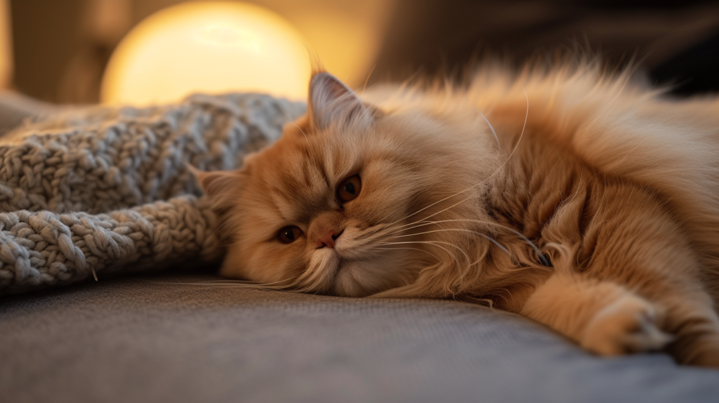 Persian Cat Sleeping On Bed